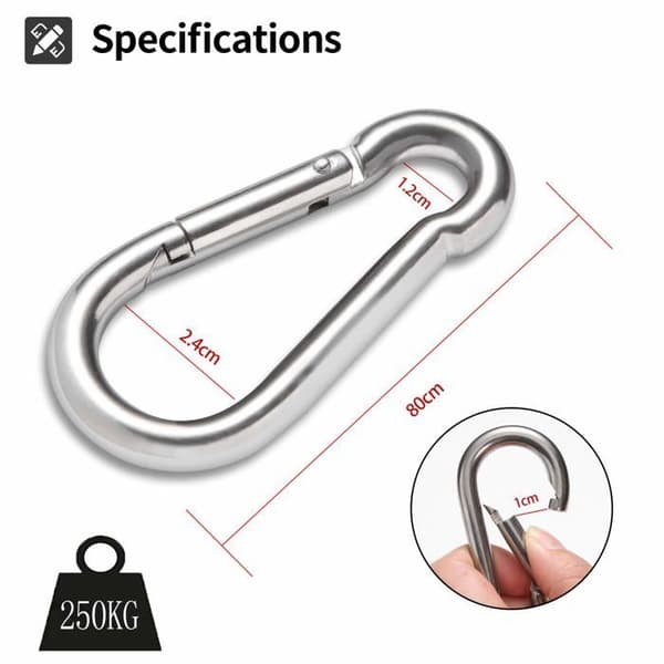 Låsbar karbinhake Φ8x80 mm - 12-pack - Ø8 mm - Maxlast 250 kg