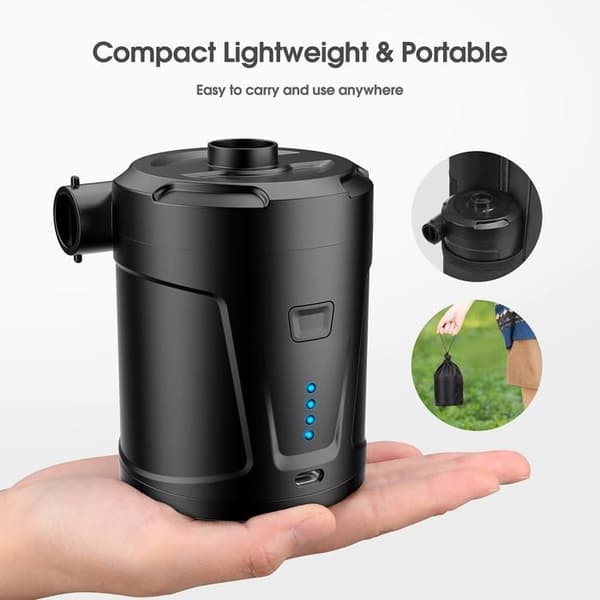 Bærbar dekkoppblåser - 5200 mAh modell - 300 L/min - Oppladbart batteri - 3 dyser