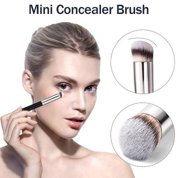 Makeupbørste, concealerbørste, foundationbørste med bløde syntetiske fibre til flydende foundation, 2 stk.