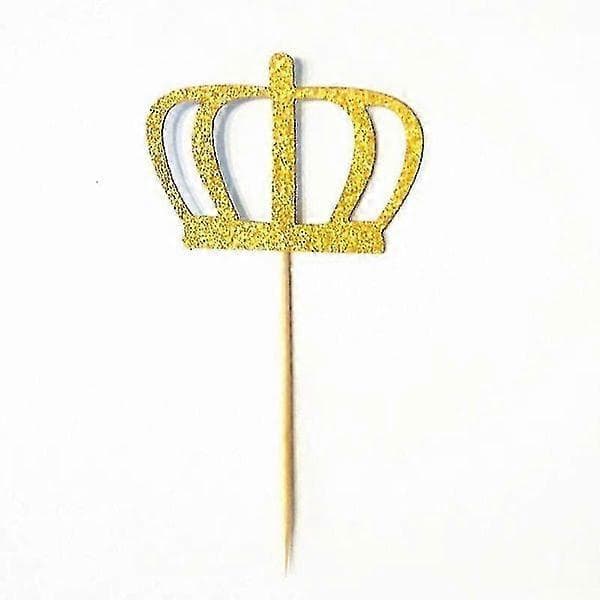 20 stk. guldglimmer krone cupcake kagepynt pinde bryllup brudebad