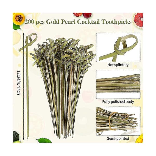 200 st bambu cocktailpinnar bulkdekoration, 4,7 tum bambufruktkabobspett matpinnar bambu