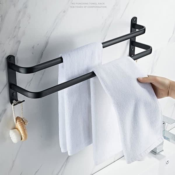 Dobbelt håndklestativ for veggmontering - Matt svart - Aluminiumslegering - 50 cm