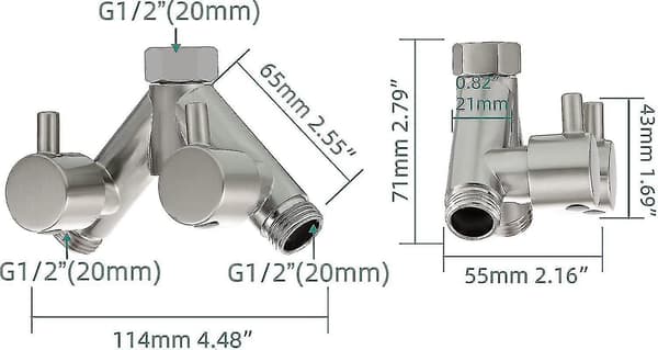 Messing Avlederventil Dusj Stengeventil 2-veis Y-splitter 1/2 tomme for dusjslange og dusjhode krom