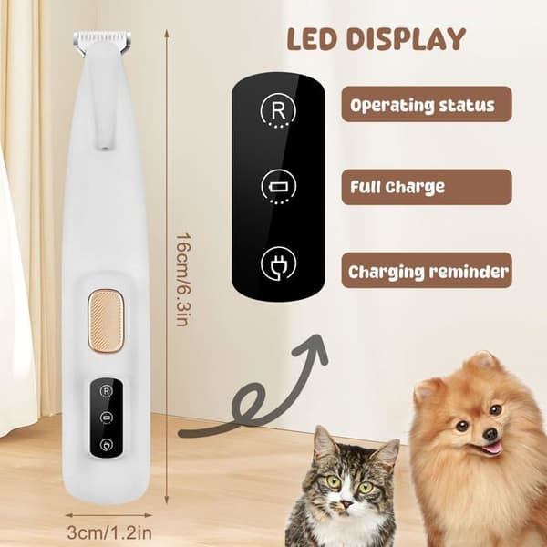 Hunde-trimmer Model A1 - 18 mm rustfrit stålblad - Lav støj 60dB - USB genopladelig