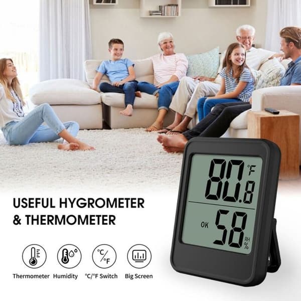 Stor skärm inomhushygrometer - Temperatur - Luftfuktighet - Magnet & stativ