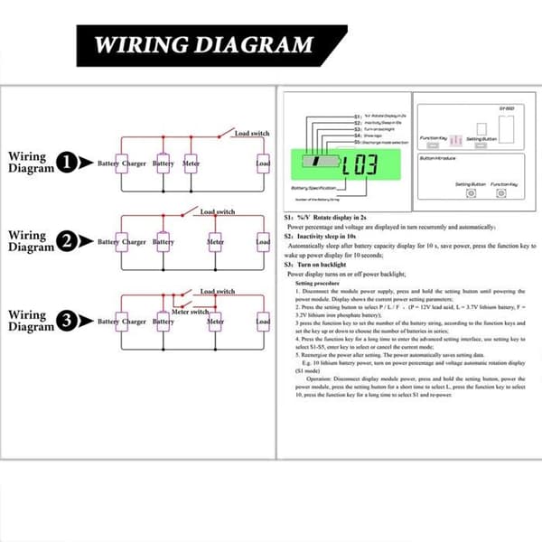 12-84V Batteritester - LCD-display - <20% Alarm - Bly- og lithiumkompatibel