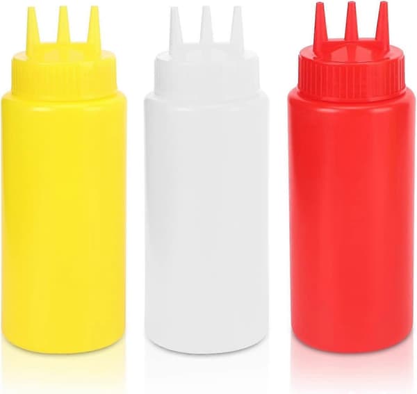 3 stk. 3-hullers krydderi-squeeze-flaske, tomme squeeze-sauceflasker 450 ml krydderidispenser med låg