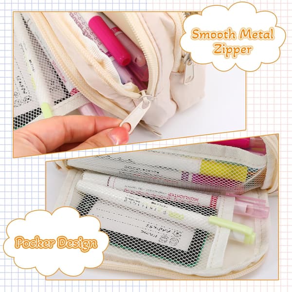 Aprikos Penalhus med Rom Stor Multifunksjonell Preppy Skrivesaker Organizer Krem Cream