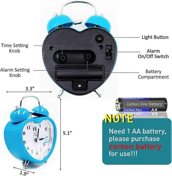 Söt väckarklocka tyst analog kvartsväckarklocka batteri, lämplig för barn, äldre, sovande, sovrum, vardagsrumsdekoration (blå)