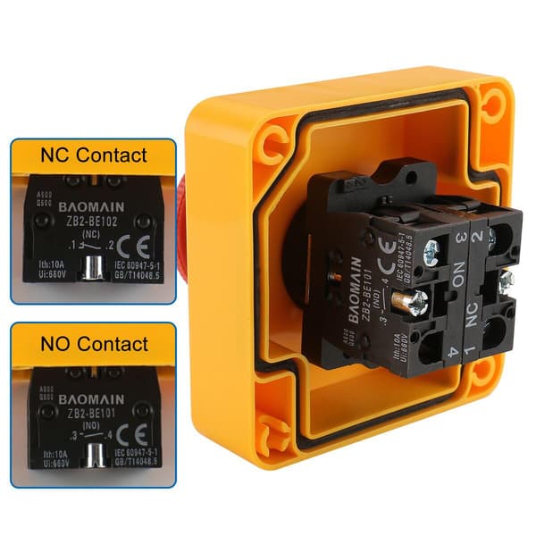 Nødstoppbryter med kapsling 660V 10A Rød Sopp Trykknapp 1NO 1NC IP65 Vanntett Overflatemontert