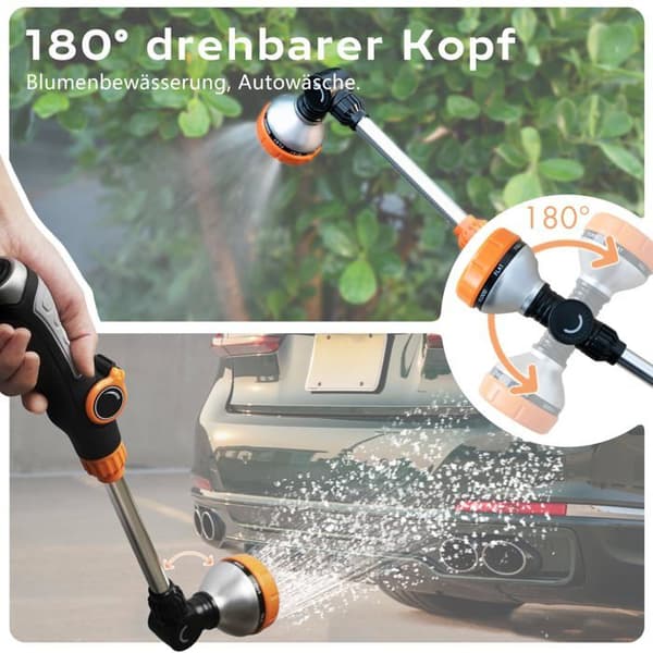 42 cm hagesprøyte – 8 funksjoner – 180° svingbart hode – sink-aluminiumlegering