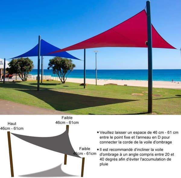 Trekantet solseil 3×3×3 m blå – Vanntett PU, 95 % UV-blokkering