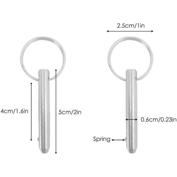 Sæt med 4 quick-release stifter, 6,3 mm – 316 rustfrit stål – Samlet længde 51 mm – Effektiv længde 40 mm