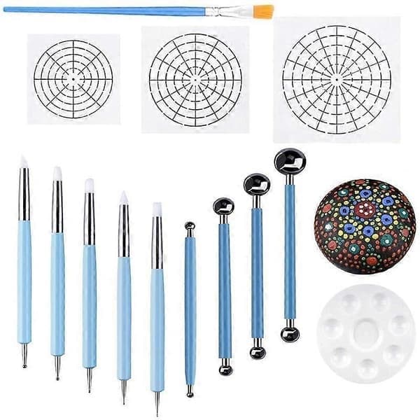 Sæt med 14 Mandala Dotting Stencils Værktøj Stenmalingssæt Dotting Værktøj Inkluderer Skabeloner, Farve Tra