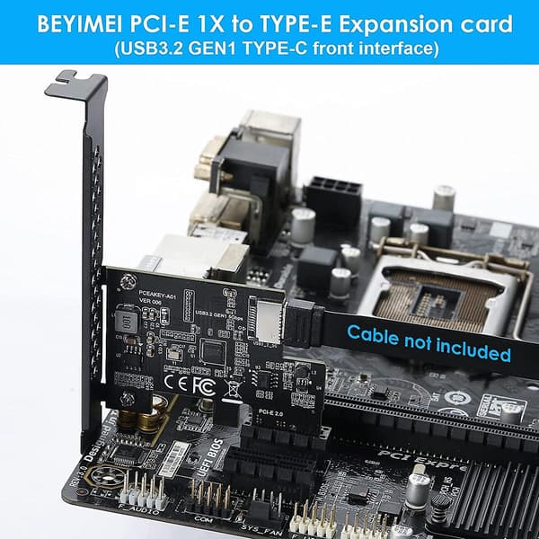 PCI-e 1x till Usb 3.2 Gen1 5gbps Typ-e A-nyckel Expansionskort, Frontpanel Typ-c Gränssnitt för Stationär Dator Svart