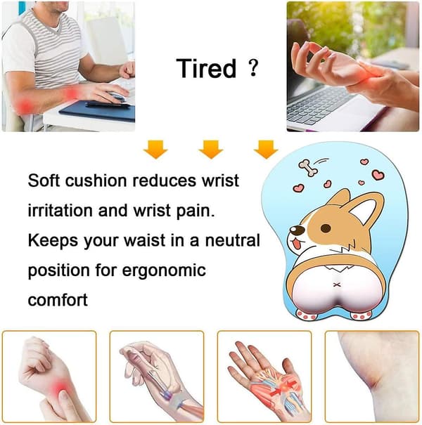 Anime Corgi Musematte med Håndleddsstøtte Gel Ergonomisk Hund 3D Musematte for Kontor PC Bærbare Datamaskiner (Blå)