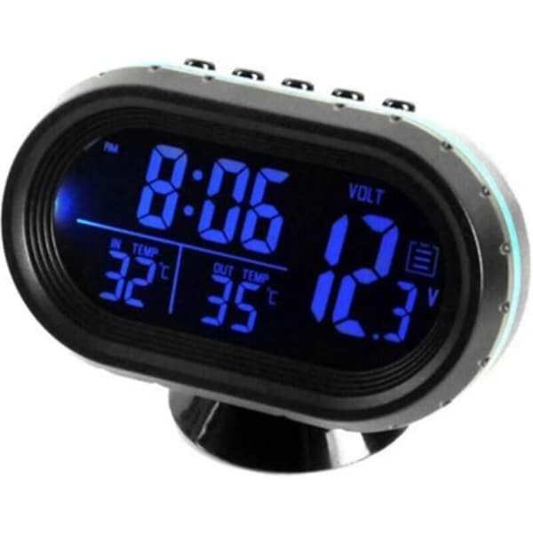 Biltermometer Digital Elektronisk Klocka för Automatiska Fordon Dubbel Temperatur Voltmeter Mätare