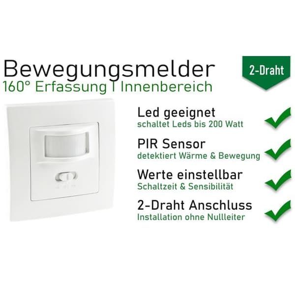 PIR Bevægelsesdetektor - Standardmodel - 9m Rækkevidde - Vægmontering - 1-200W