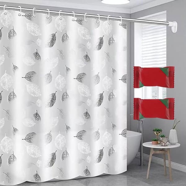 Tvättbart, vattentätt, mögelresistent duschdraperi 180 x 200 cm - vit geometrisk polyester, viktad fåll