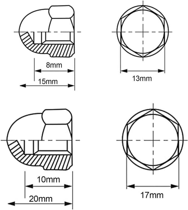 M8/M10 sekskantmutterhetter, 40 stk (20 M8 + 20 M10) – Svart PE-plast