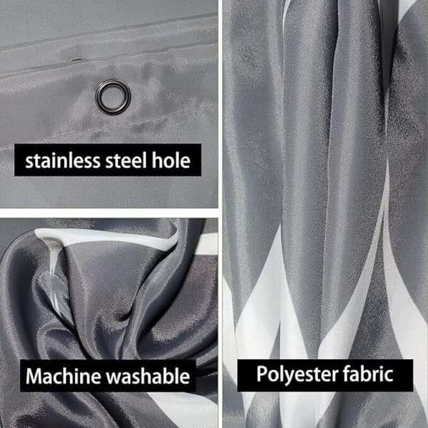 Bruseforhæng 180 x 180 cm, vandtæt og skimmelresistent polyester, bølgemønster, sort og hvid med farvegradient