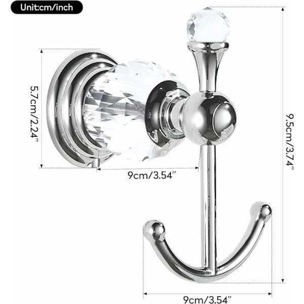 Kristall krom handdukskrok, badrockskrok, dubbla silver badrumskrokar för kläder, väggmonterad i modern stil