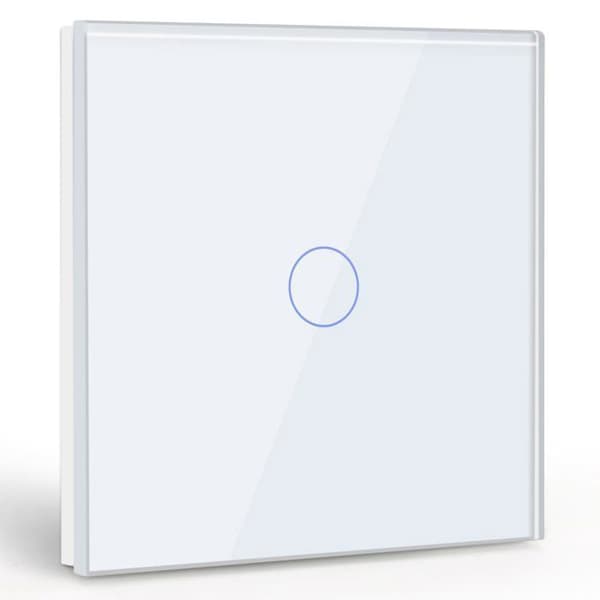 1-gängs, 1-vägs touchströmbrytare - vit, panel i härdat glas, LED-indikator, 500W