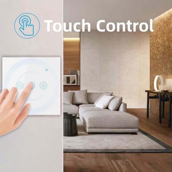 Hvid 2-gangs Wi-Fi Touch Vægafbryder — Hærdet Glas, Alexa/Google Stemmestyring, Timer