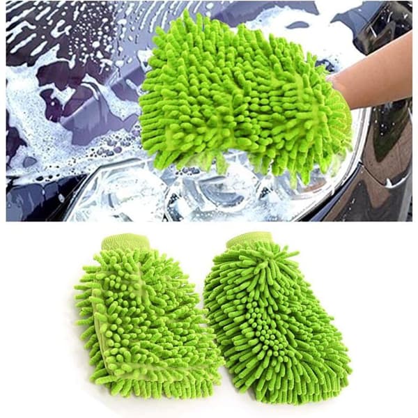 Stykker Mikrofiber Bilvaskehandsker, Vaskehandsker, Absorberende Rengøringssæt til Bilvask (Grøn)