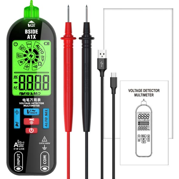 Automatisk Multimeter, Smart Digital Multimeter, Amperemeter, Voltmeter, USB Genopladelig med Stor Farveskærm