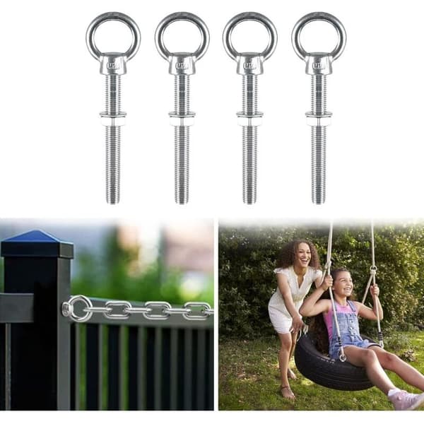 M8 x 80 mm øyebolter – 304 rustfritt stål – Lang gjenge for sikker feste – Pakke med 6