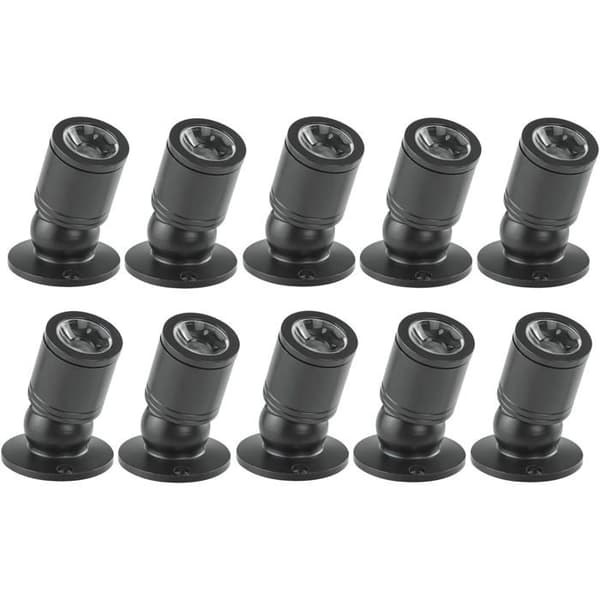 Mini infälld LED-spotlight 1W – 10-pack, svart, varmvit, 360° arm, transformator ingår