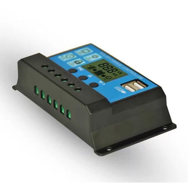 PWM solpanel opladningscontroller, 12V/24V, 20A, LCD-skærm, dobbelt USB-port