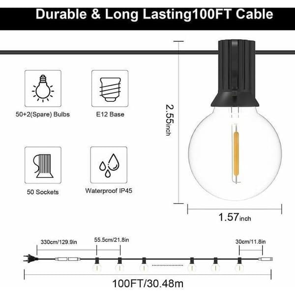 15m Utomhus Ljusslinga 25 LED G40 E12 IP44 Varmvit 2700K