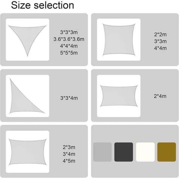 Rektangulært 4x5m polyester solseil - vanntett, UV-beskyttelse, sand