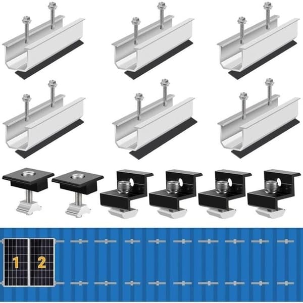 Solcellepanel Monteringssett, Solcellepanel Skinne, Justerbar 30-35mm Solcellepanel Monteringsbrakett, med Muttere og Skruer