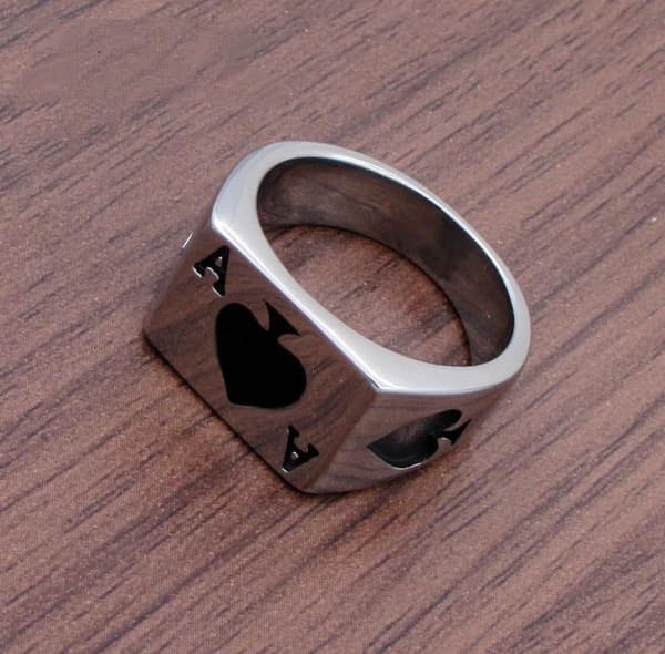 Menn Kvinner Rustfritt Stål Ring Poker Spade Ess Sølv Svart A917-165