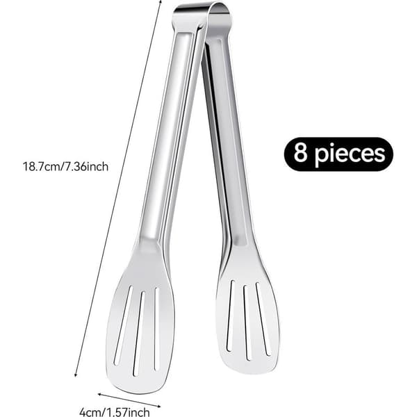 Sæt med 8 buffetserveringstænger, 17,8 cm, køkkentænger i rustfrit stål, små salattænger, salattænger, til grillfester, buffeter, kager, hjem