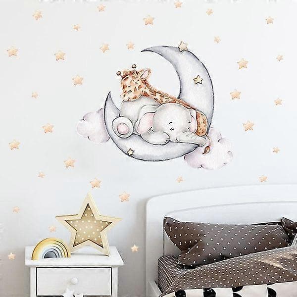 Tecknad väggdekal Elefant Giraff Barn Flickor Barnkammare Heminredning, 1 set-35*60cm
