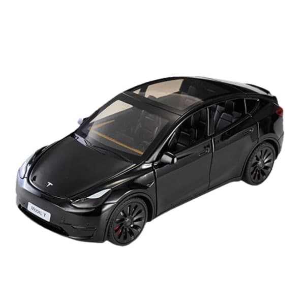 Legetøjsbil i legering til Tesla Model Y, Model Y med lyd og lys, hvid