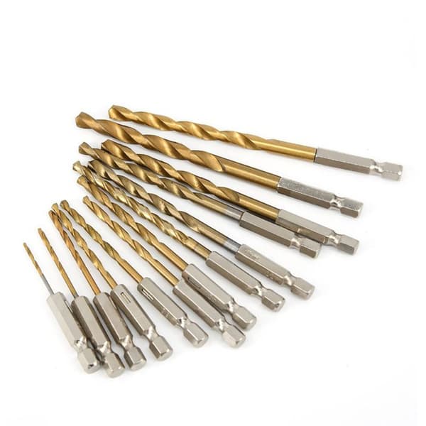 Sæt med 13 HSS-spiralbor 1,5–6,5 mm - TiN - 6,35 mm sekskantskaft - 45° spids