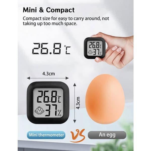 Mini digitalt innendørs termometer hygrometer - Svart (2 stk)