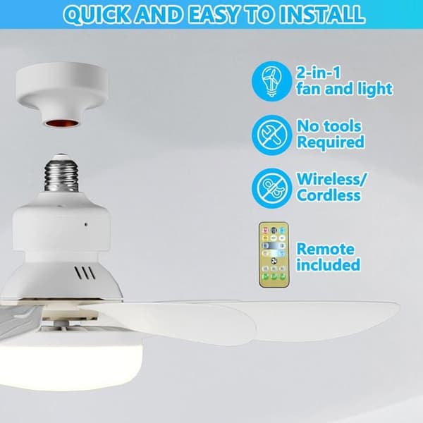 Tyst takfläkt, 40W takfläktlampa med E27-sockel, tyst, för vardagsrum, sovrum (52cm)