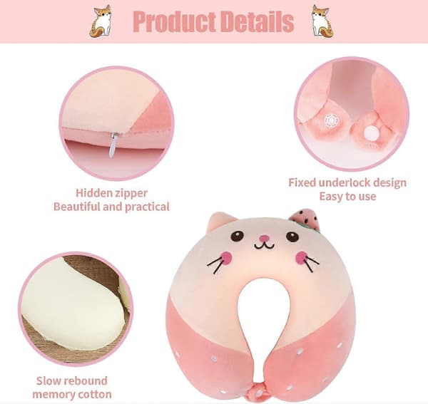 Resekudde Tecknad Djur Nackstödskudde Memory Foam Nackkudde U-formad Elasticitet Barn Resekudde Bärbar (Katt)