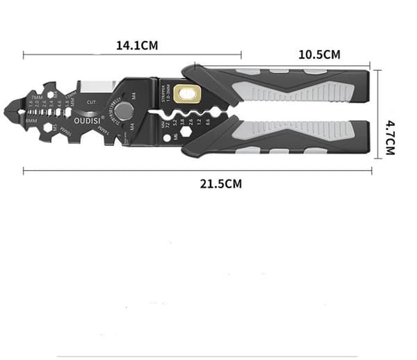 215 mm Multifunksjonell Avisoleringstang – Kromvanadiumstål, Kutting, Krymping, PVC-håndtak