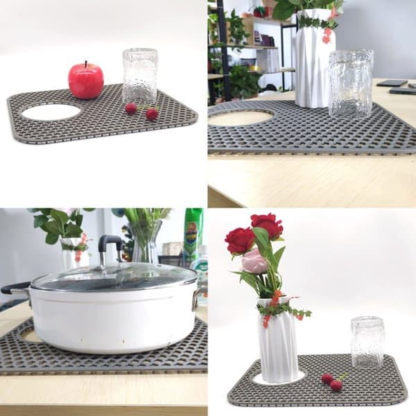 Rektangulær vaskematte 34x29 cm - Silikon av matkvalitet - Grå - Sklisikker drenering