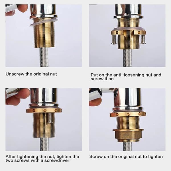 Kranfestemuttersett for 1 hull - halvmåne 31 mm, åpning 15 mm (kobber/rustfritt stål/gummi)