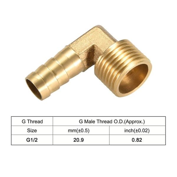90° hullingkoppling, 12 mm hulling x 1/2\" utvändig G-gänga - Mässing - 2-pack - Pneumatisk användning