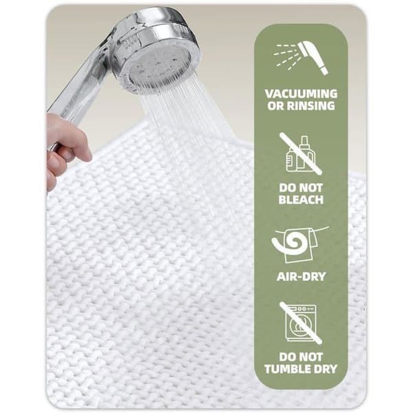 Skridsikker bademåtte 40 x 60 cm - absorberende hvid chenille, vaskbar, hurtigtørrende
