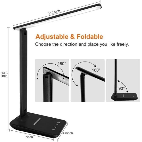 Dimbar LED-bordlampe, leselampe med USB-ladeport, 5 lysmoduser, berøringskontroll